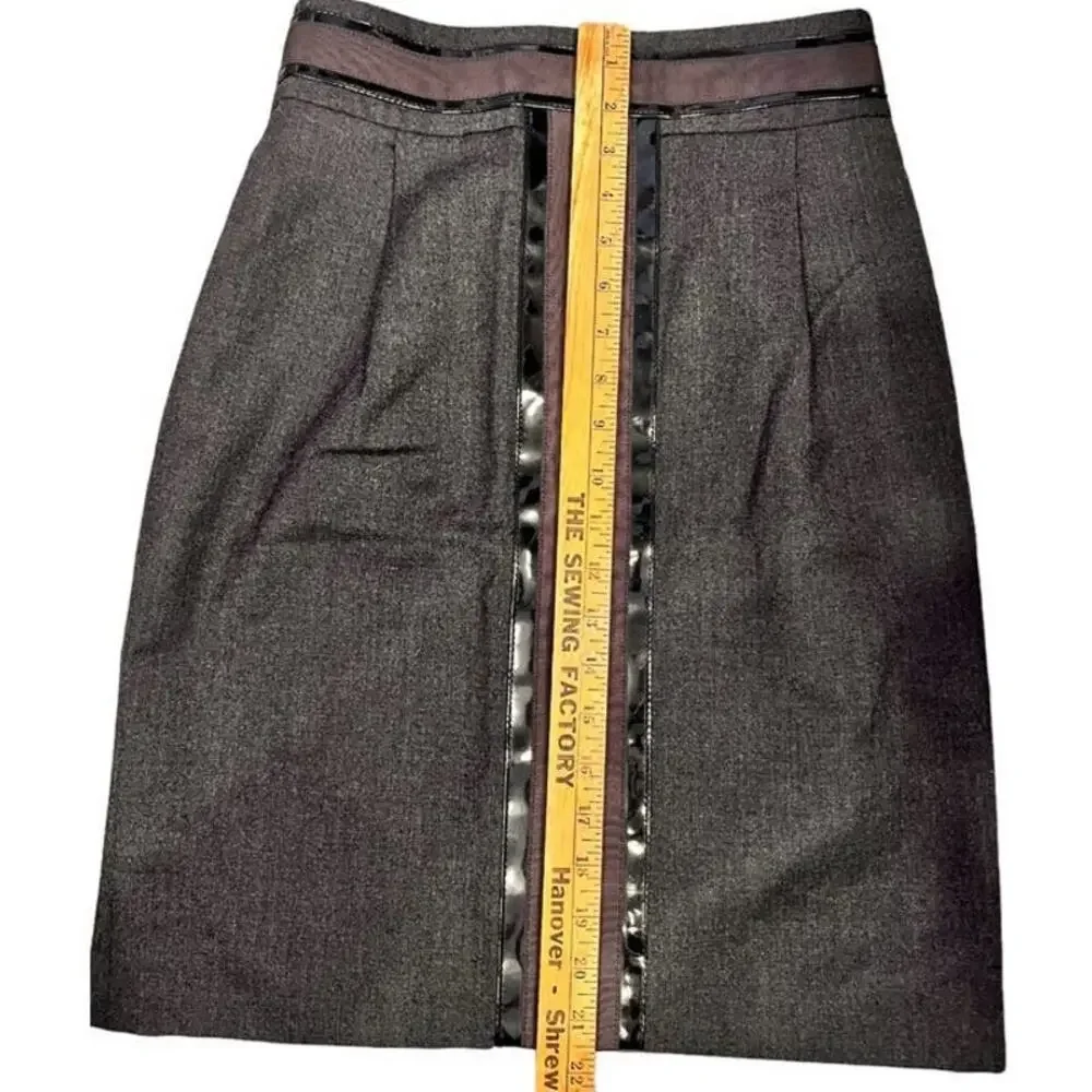 Tory Burch Wool A Line Skirt Patent Ribbon Trim Style 23081306 Sz 2 Gray Preppy